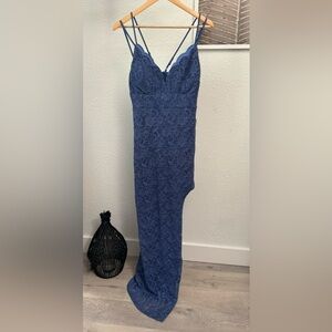 Pear Culture Juniors' Blue Teeze Me Glitter Lace Dress NWT